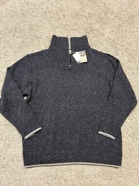 NEW Ireland’s Eye XXL mens SWEATER Wool Cashmere 1/4 zip Charcoal Gray Fleck H26
